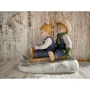 Home Interiors Vintage Denim Days Winter Fun 15350 - 99 Year 1999 Sled kids snow